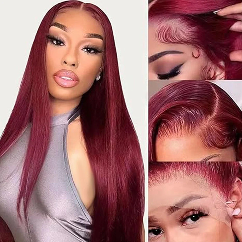 99J Burgundy Lace Front Wig 13*4 4*4 Frontal Straight Wigs Virgin Hair