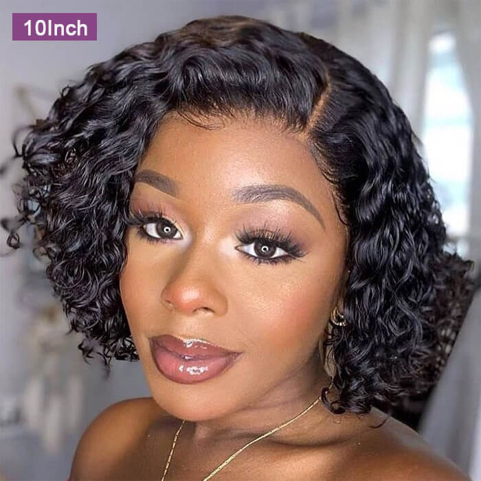 2 Glueless Wigs Set | 10'' 13x4 Lace Frontal Curly Bob Wig+10'' 4x4 Lace Closure Straight Bob Wig