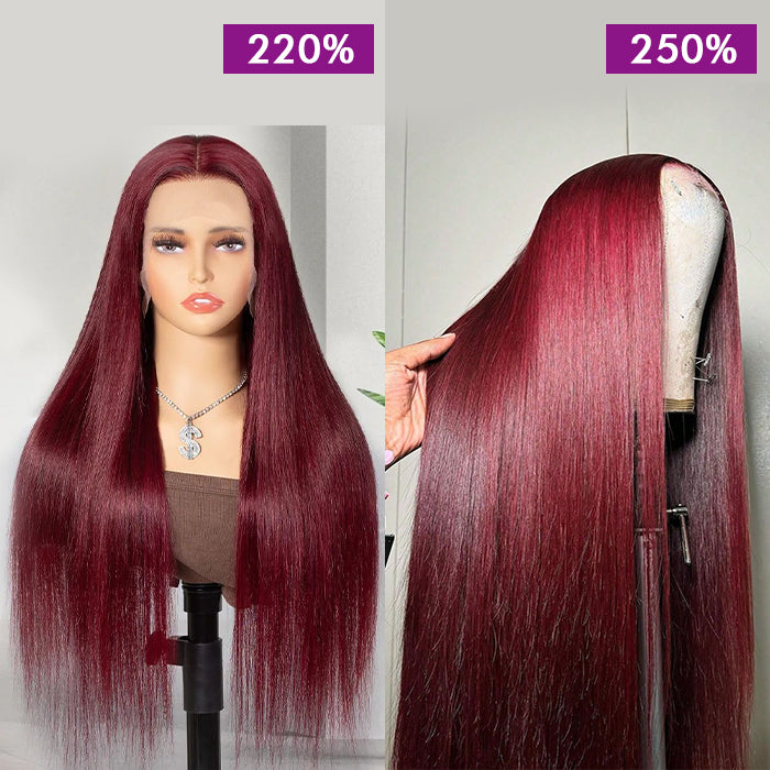 Custom High Density | Straight Lace Wig | 99J Burgundy Color | Closure/Frontal