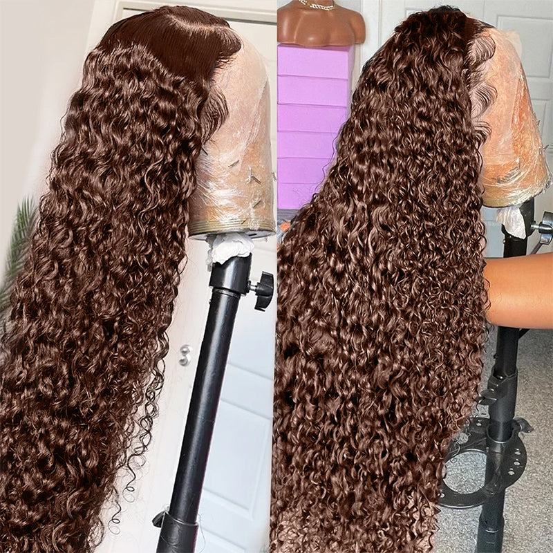 Chocolate Brown Curly 13x4 Hd Lace Front Wig Human Hair Brown Colored Brazilian Human Hair Wig