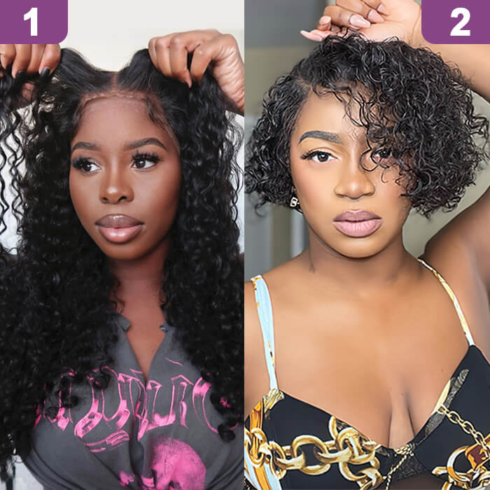2 Glueless Wigs Set | 18'' 13x4 HD Lace Frontal Deep Wave Wig+Pixie Cut Lace Frontal Curly Wig