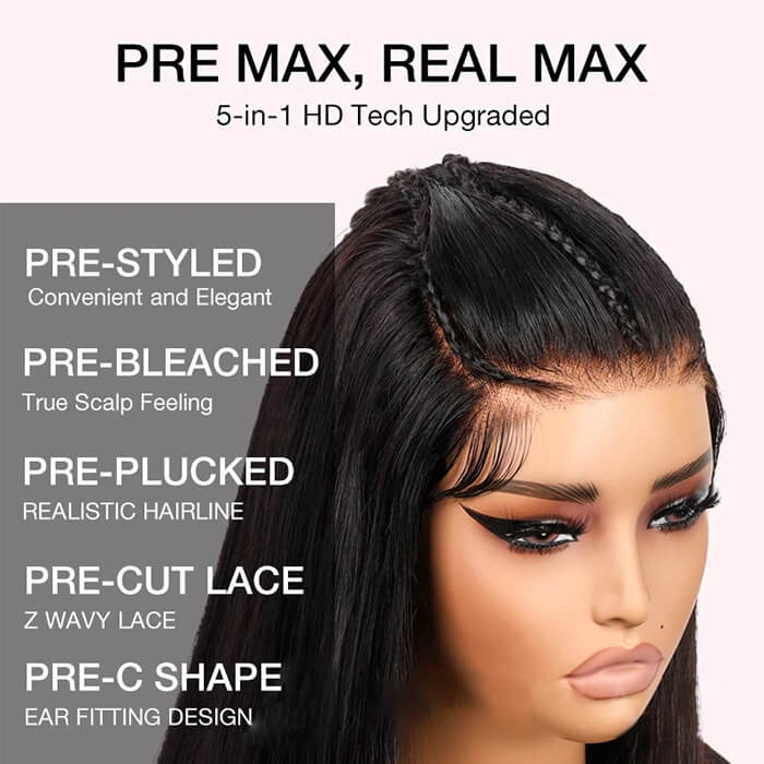 Glueless Pre Braided Wig Straight Hair 13x4 HD Lace Frontal Human Hair Wig