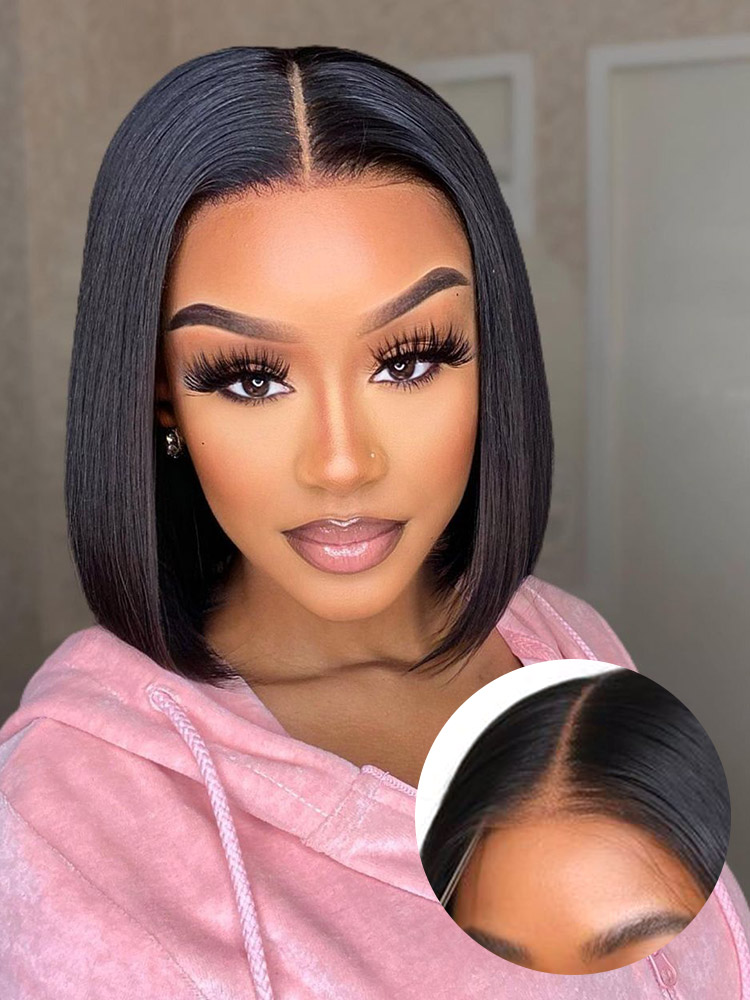 2 Glueless Wigs Set | 10'' 13x4 Lace Frontal Curly Bob Wig+10'' 4x4 Lace Closure Straight Bob Wig