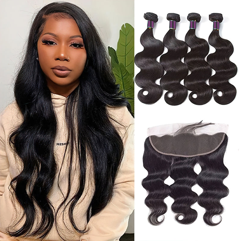 Body Wave Virgin Hair Weave 3 Bundles With 13x4 Lace Frontal