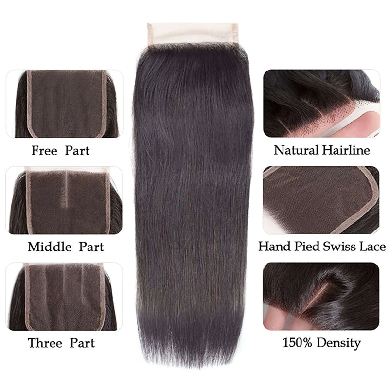 Straight Hair 3 Bundles with 4x4 Lace Closure Best Virgin Human Hair