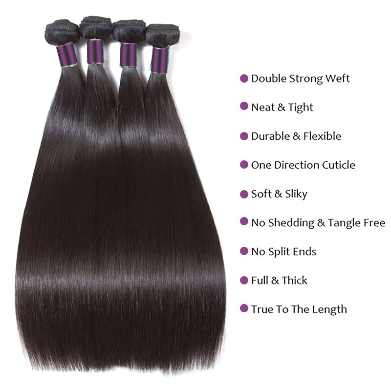 Straight Hair 3 Bundles with 4x4 Lace Closure Best Virgin Human Hair