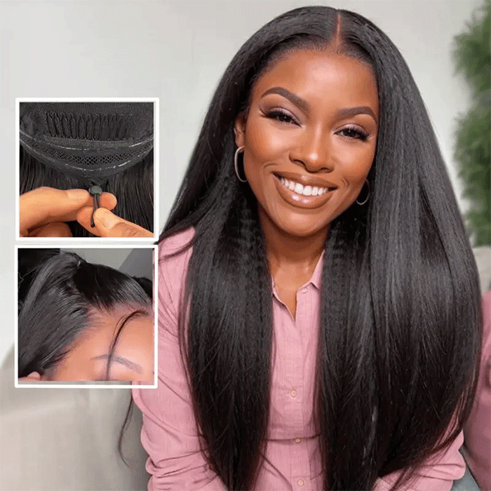 Pull Go Glueless Yaki Straight With Drawstring 100% Human Hair Wig