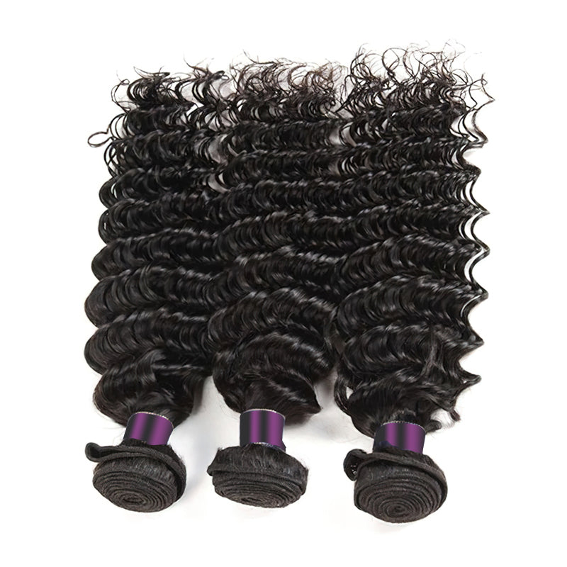 Deep Wave Hair 3 Bundles With 4x4 Lace Closure Best Virgin Human Hair