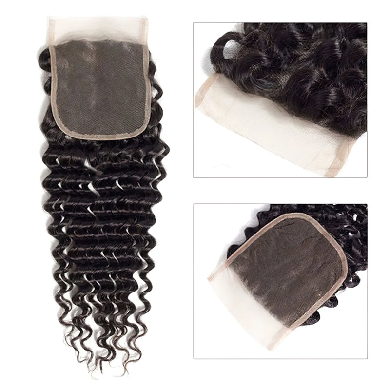 Deep Wave Hair 3 Bundles With 4x4 Lace Closure Best Virgin Human Hair