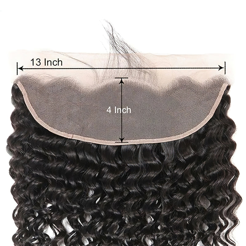 Deep Wave Virgin Hair Weave 3 Bundles With 13x4 Lace Frontal