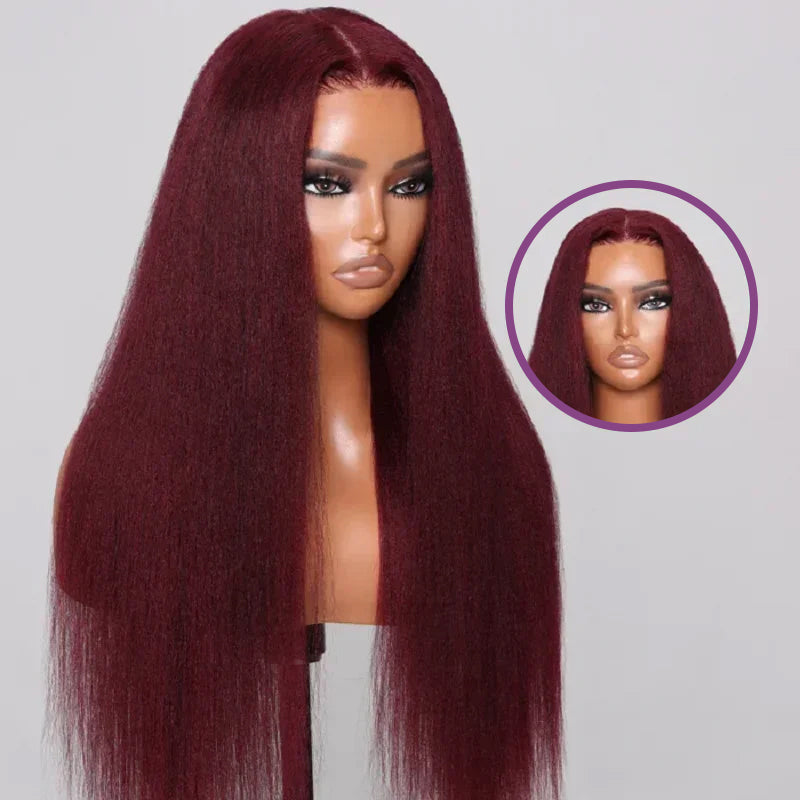 99J Burgundy Yaki Straight 13x4 Lace Front Wig High Density 100% Human Hair