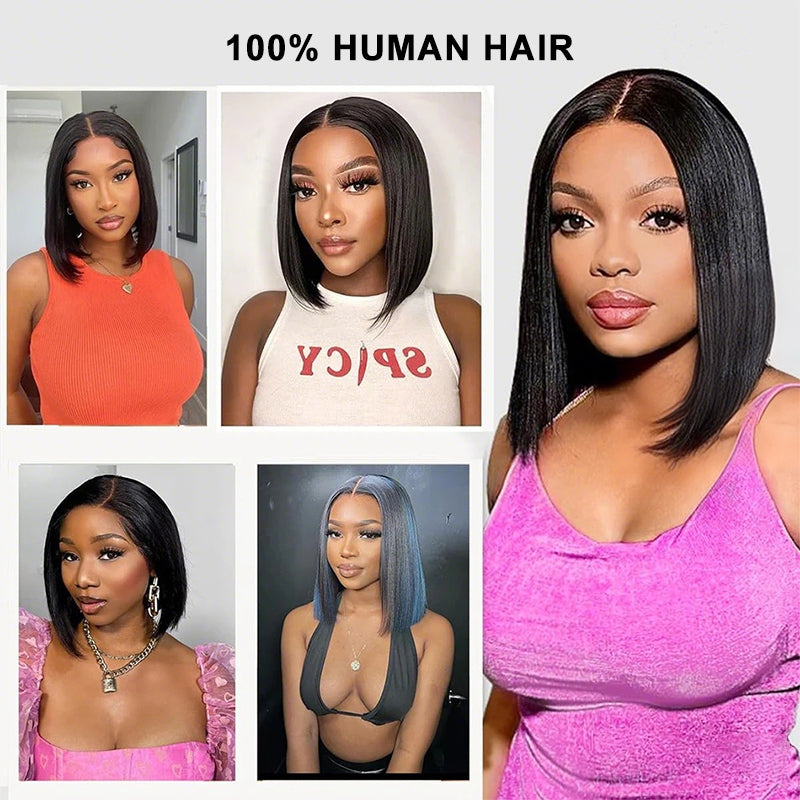 Bob Lace Front Wigs 13x4 Straight Pre Plucked Hairline 100% Human Hair