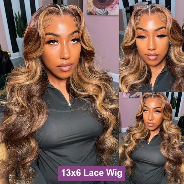 P427 Colored Brazilian Loose Wave 13x4 Lace Front Wig Highlight Ombre Human Hair Wigs