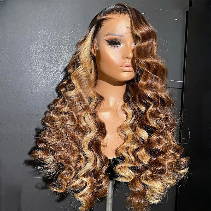 P427 Colored Brazilian Loose Wave 13x4 Lace Front Wig Highlight Ombre Human Hair Wigs