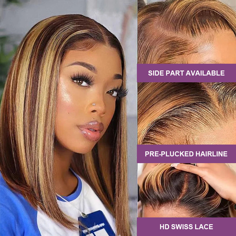 P4/27 Colored Straight Bob Wigs 100% Human Hair 13x4 Wear and Go Glueless Wig