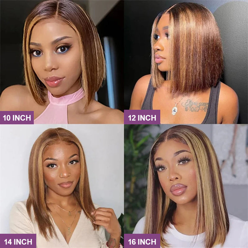 P4/27 Colored Straight Bob Wigs 100% Human Hair 13x4 Wear and Go Glueless Wig