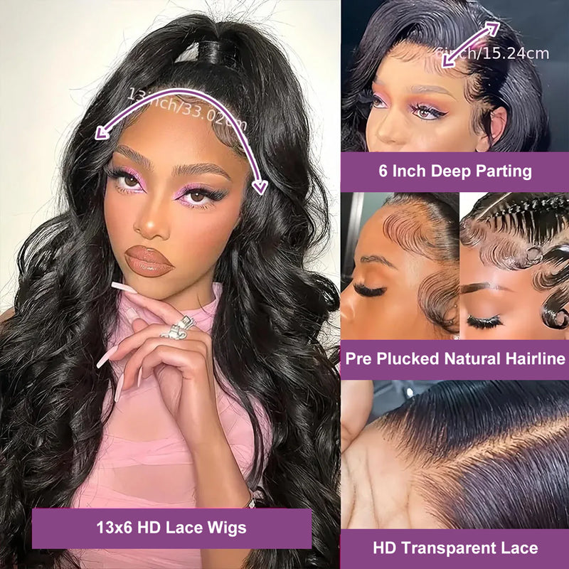 Real HD Lace Wigs Body Wave Pre Plucked 180% Density Human Hair Wigs