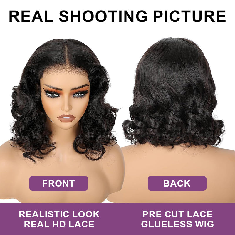 Wear And Go Bob Wigs For Women Human Hair 180% Body Wave Pre-cut Lace Glueless Wig