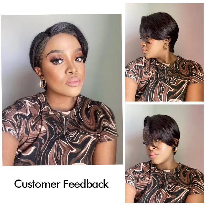 Real Show | Pixie Straight or Curly Wig | Black or Red Wig | Frontal HD Lace (8'')