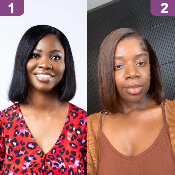 2 Glueless Wigs Set | 13x4 Lace Frontal Straight Bob Wig+10'' 4x4 Lace Closure Brown Straight Bob Wig