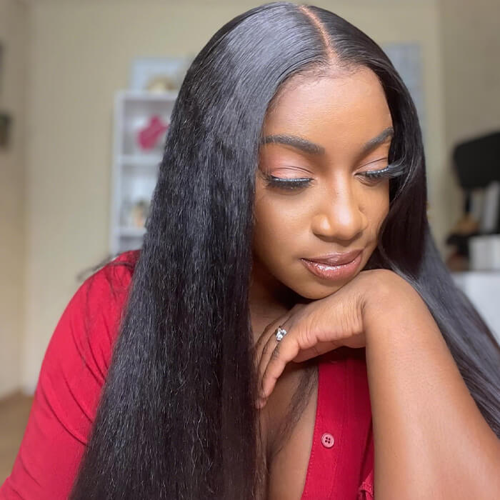 Yaki Straight 100% Human Hair Wear Go 13x4 Transparent Lace Front Wigs For Women