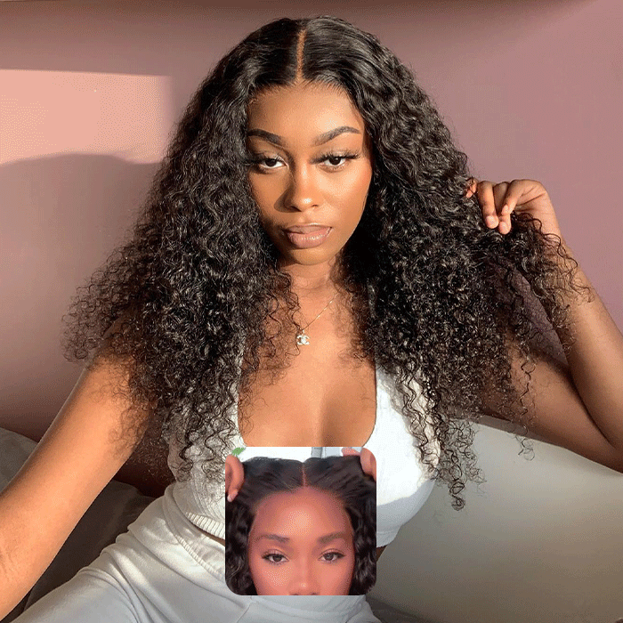 [20''=₵959] 4x4 Pre-All Glueless Closure Jerry Curly Wig Invisible Knots Natural Black Realistic Hairline Wig