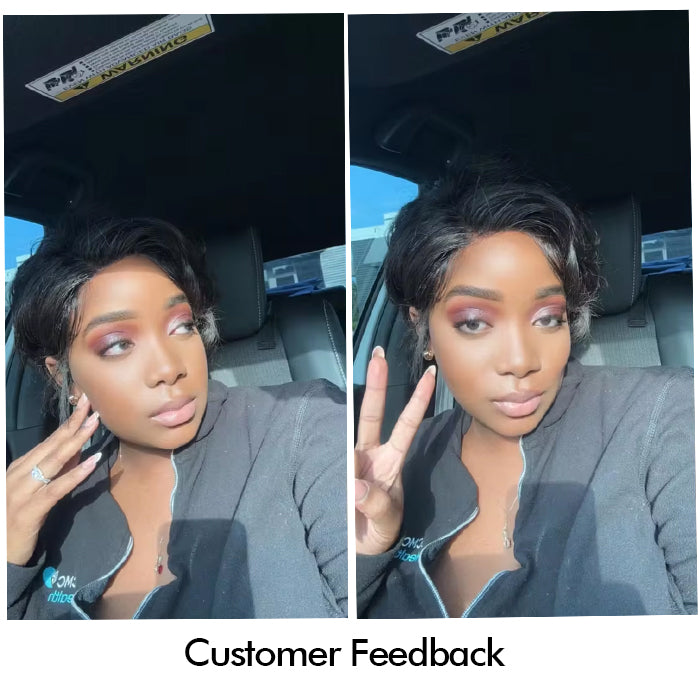 Real Show | Pixie Straight or Curly Wig | Black or Red Wig | Frontal HD Lace (8'')