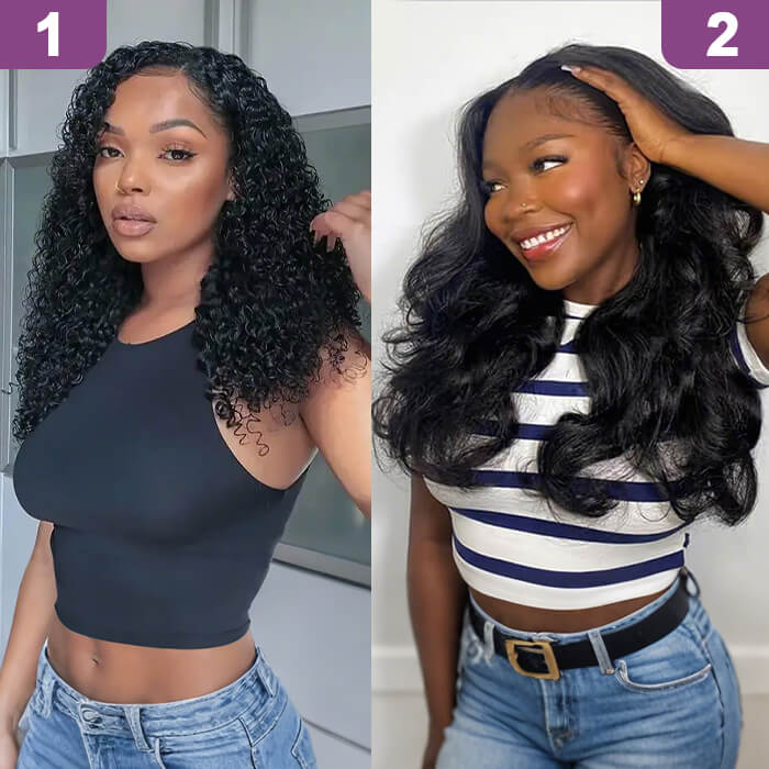 2 Glueless Wigs Set | 22'' 4x4 Lace Closure Curly Wig+24'' 13x4 HD Lace Frontal Body Wave Wig