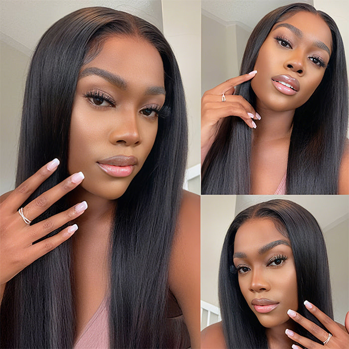 [20''=₵899] Natural Black Straight Wig For Beginners 4x4 Glueless Closure Pre Plucked Brazilian Virgin Hair Wigs