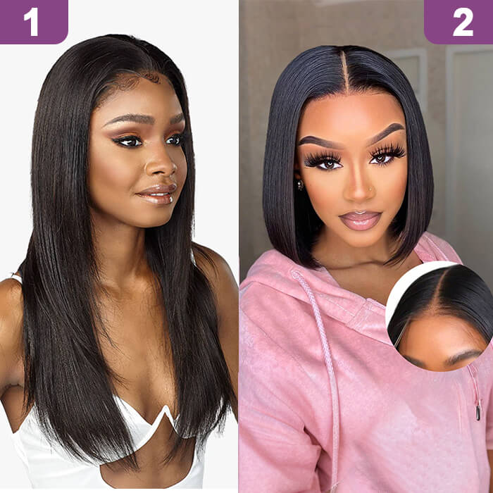 2 Glueless Wigs Set | 22'' 13x4 HD Lace Frontal Straight Wig+10''4x4 Lace Closure Straight Bob Wig