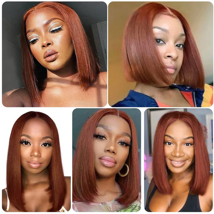 Reddish Brown #33 Straight Wig Glueless Bob Wig Lace Front Human Hair Wigs