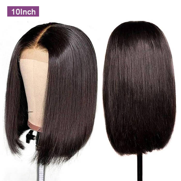 2 Glueless Wigs Set | 10'' 13x4 Lace Frontal Curly Bob Wig+10'' 4x4 Lace Closure Straight Bob Wig