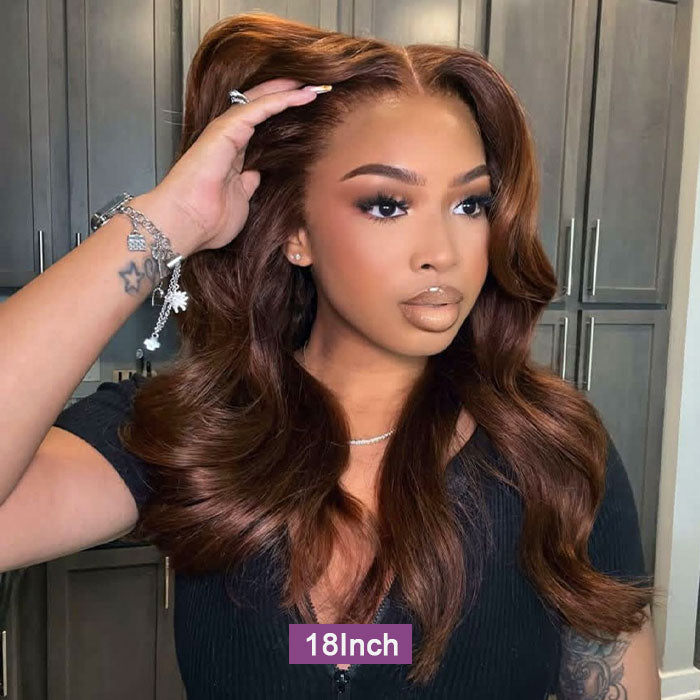 [18''=₵899] Brown Color Body Wave HD Invisible 4x4 Glueless Closure Wigs