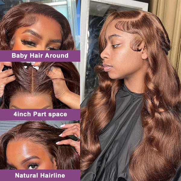 #4 Chocolate Brown Body Wave Human Hair Wig Glueless Pre Cut Lace Wig