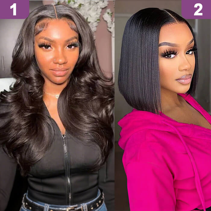 2 Glueless Wigs Set | 24'' 13x4 Lace Frontal Body Wave Wig+10''4x4 Lace Closure Straight Bob Wig