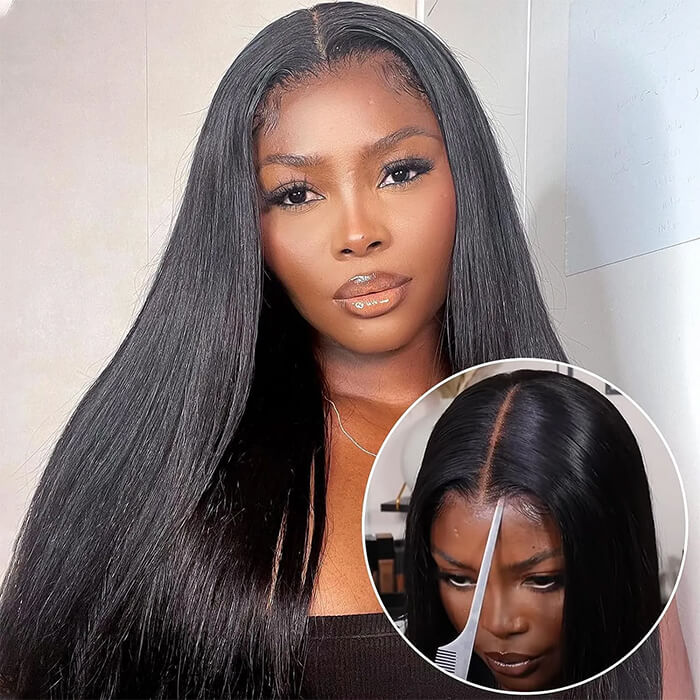 2 Glueless Wigs Set | 22'' 13x4 HD Lace Frontal Straight Wig+12''4x4 Lace Closure Curly Bob Wig