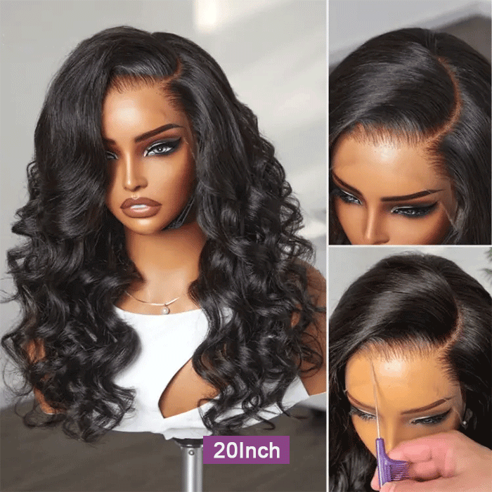 [20''=₵899] Body Wave HD Invisible 4x4 Glueless Closure Wigs Pre Plucked Brazilian Virgin Hair