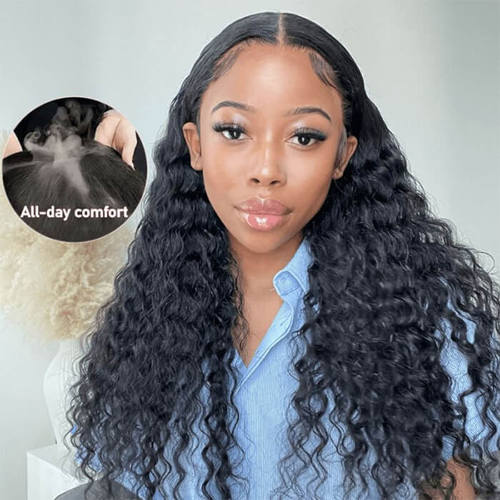 2x6 5x5 Undetectable Lace Closure Wigs Deep Wave Human Hair Wig With Baby Hair