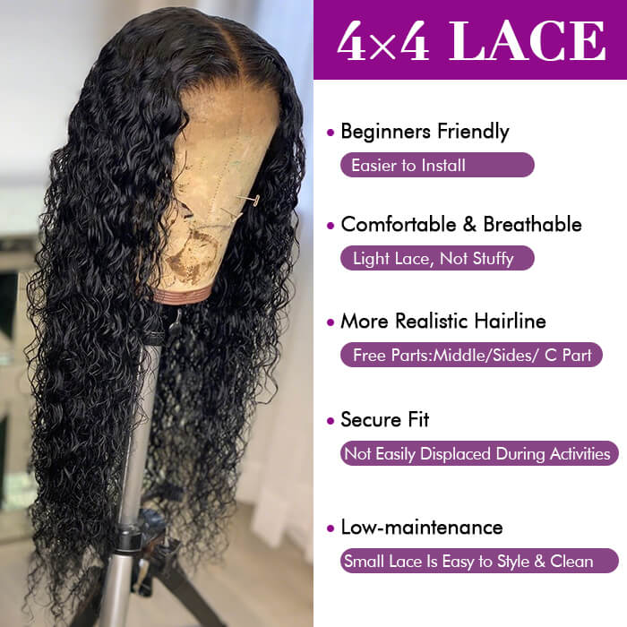 [18''=₵899] Water Wave 4x4 Lace Closure Pre-Cut Glueless Wig