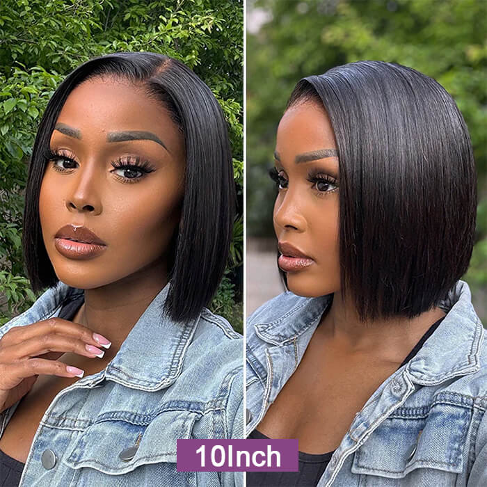 13x4 Bob Lace Front Straight Wigs Pre Plucked Hairline 100% Human Hair