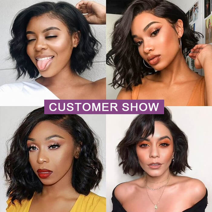Suqu Hair 13x4 Short Body Wave Lace Frontal Bob Wig 180% Density Brazilian Remy 100% Human Hair For Women