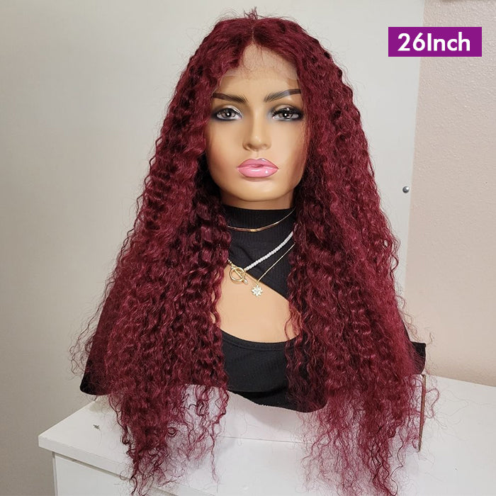 Real Show | Deep Culry Wig | 99J Burgundy Color | Frontal/Closure HD Lace Wig (10-32'')