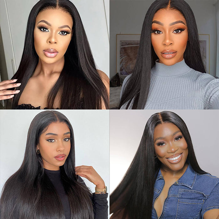 [20''=₵899] Natural Black Straight Wig For Beginners 4x4 Glueless Closure Pre Plucked Brazilian Virgin Hair Wigs