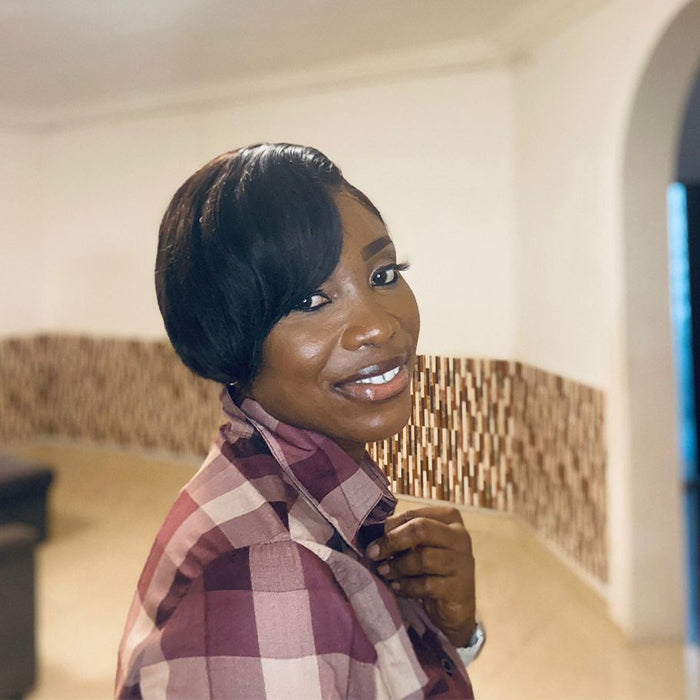 Real Show | Pixie Straight or Curly Wig | Black or Red Wig | Frontal HD Lace (8'')