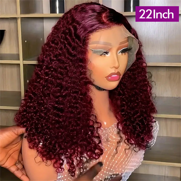 Real Show | Deep Culry Wig | 99J Burgundy Color | Frontal/Closure HD Lace Wig (10-32'')