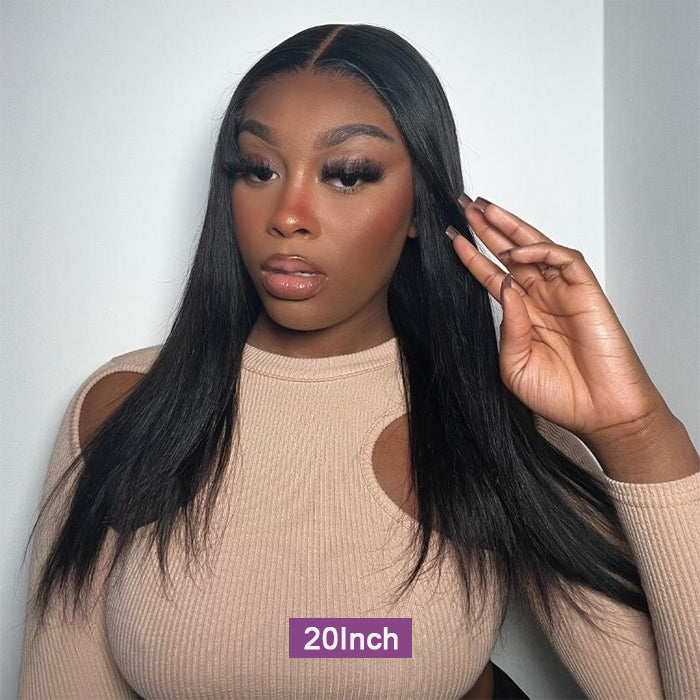 [20''=₵899] Natural Black Straight Wig For Beginners 4x4 Glueless Closure Pre Plucked Brazilian Virgin Hair Wigs