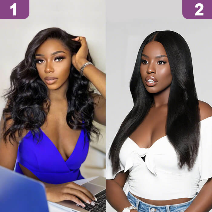 2 Glueless Wigs Set |22'' 13x4 HD Lace Frontal Body Wave Wig+18'' 4x4 Lace Closure Straight Wig