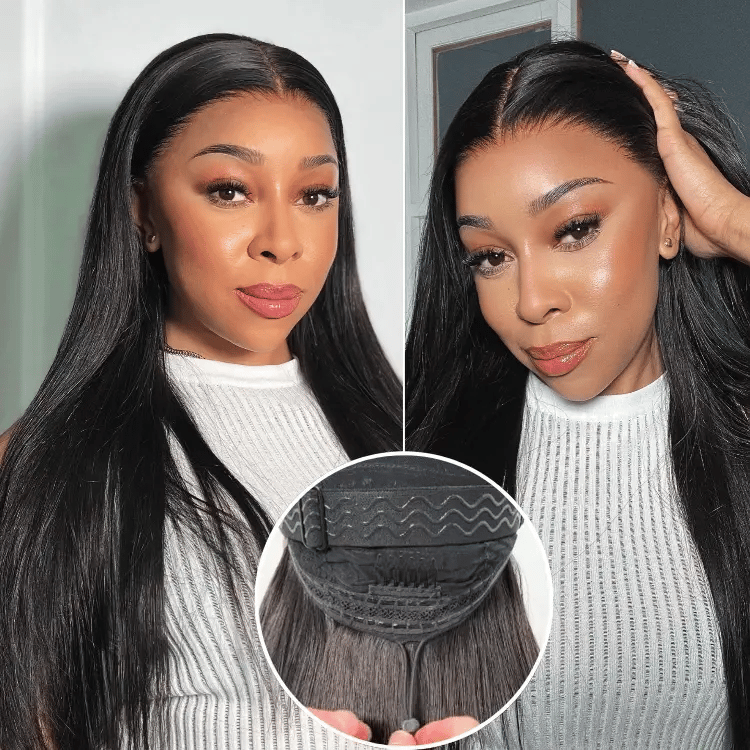 Pull Go Glueless Wig Silky Straight With Drawstring Natural Black 100% Human Hair Wig