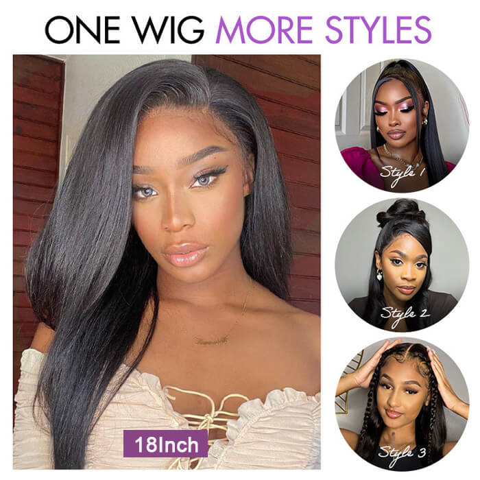 Pull Go Glueless Wig Silky Straight With Drawstring Natural Black 100% Human Hair Wig