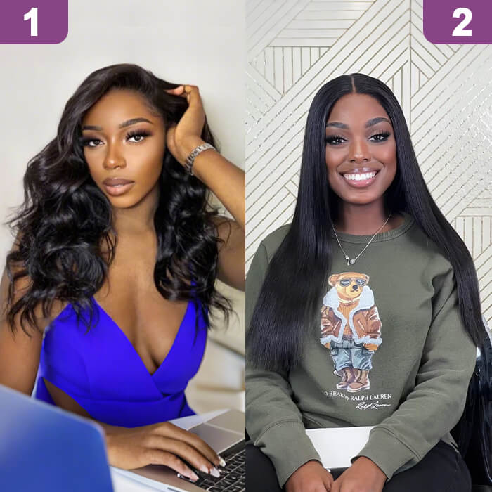 2 Glueless Wigs Set |22'' 13x4 HD Lace Frontal Body Wave Wig+22'' 4x4 Lace Closure Straight Wig